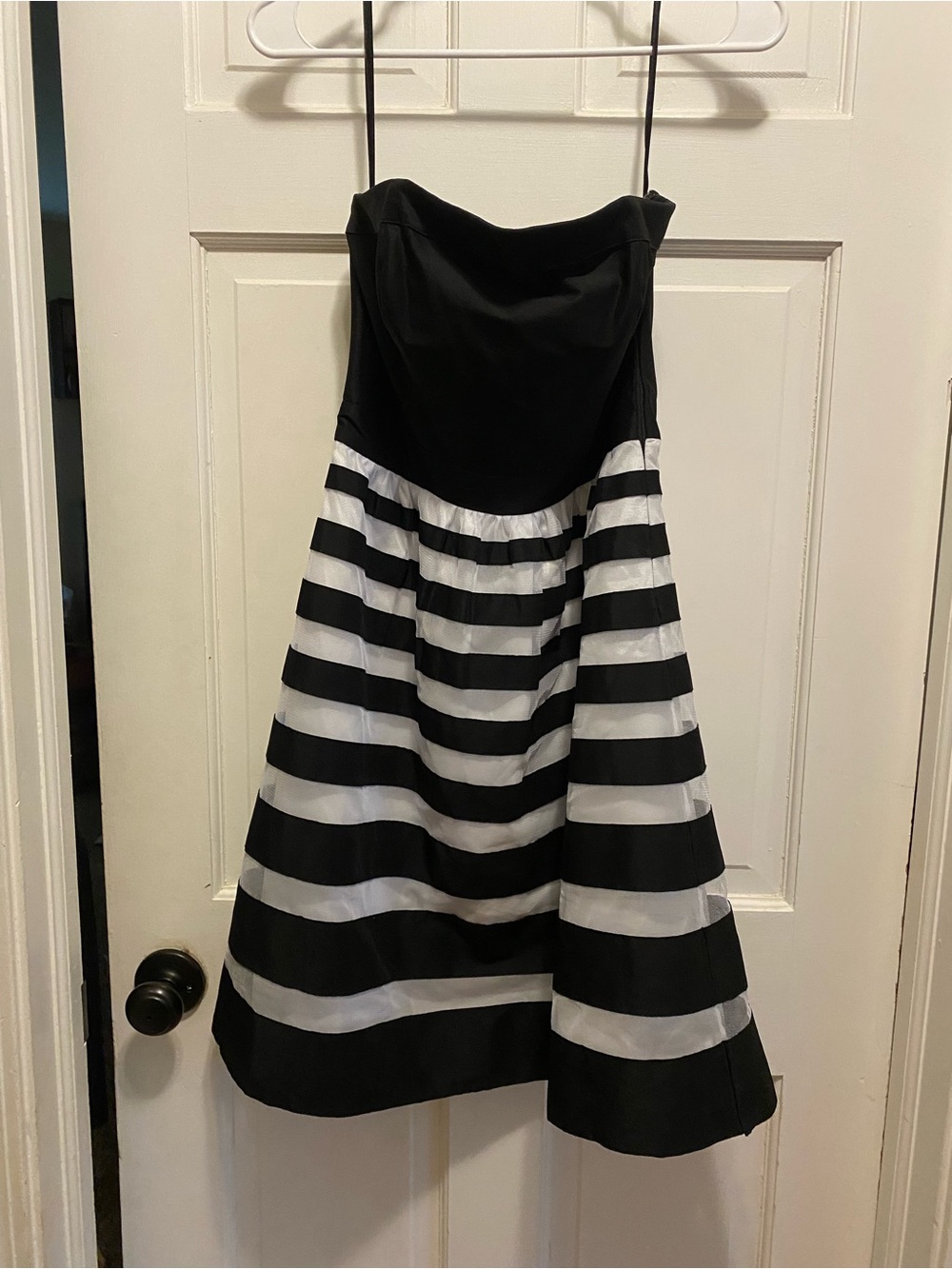 White House Black Market Black and White Strapless A-Line Dress